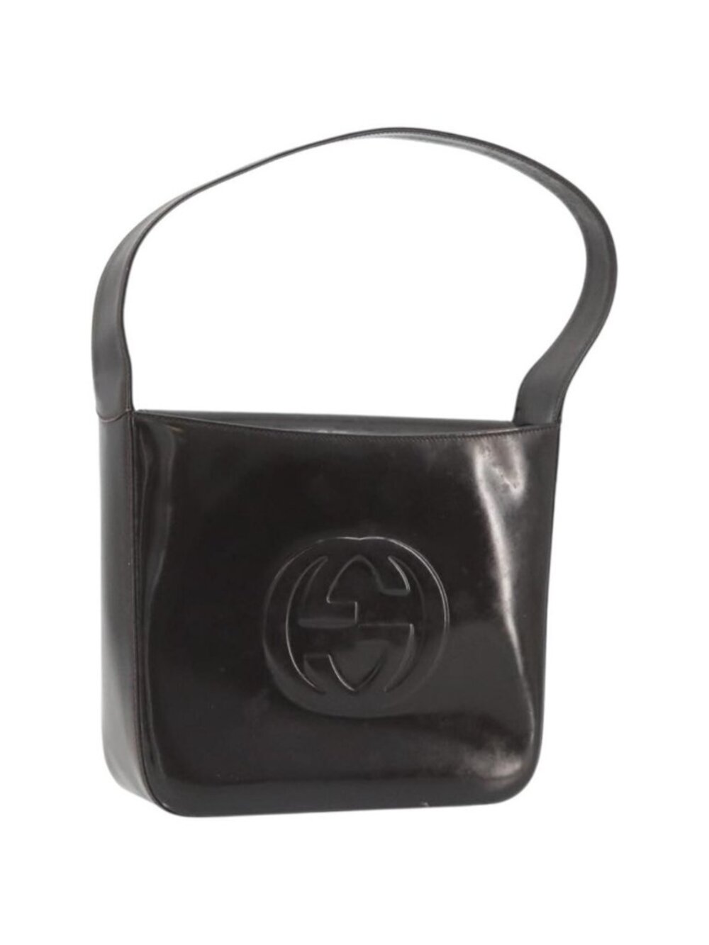 Authentic GUCCI Shoulder Bag Patent leather Brown Silver 000 0506